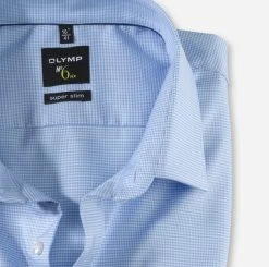 OLYMP No. Six Camicia Olymp Celeste A Quadretti Super Slim Fit Cotone Stretch