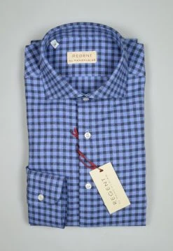 Regent By Pancaldi Camicia Pancaldi Slim Fit Cotone Caldo Flanella A Quadri Azzurro E Blu -Meyer Shop 0 86a240ce 1200