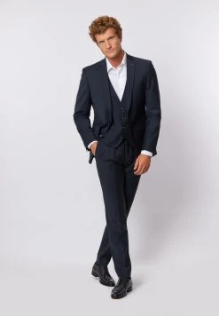 Abito Blu Scuro Slim Fit Con Gilet Roy Robson In Lana Stretch -Meyer Shop 0 89814731 1200