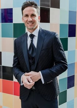 Musani Wedding 2.0 Abito Smoking Blu Damascato Musani Cerimonia Slim Fit -Meyer Shop 0 8d55e0e4 825