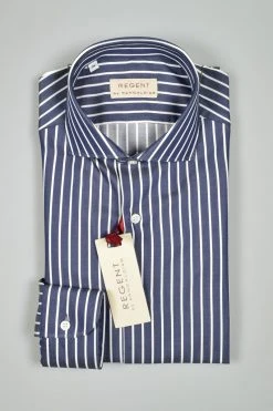 Regent By Pancaldi Camicia Blu A Righe Pancaldi Slim Fit Collo Francese Puro Cotone -Meyer Shop 0 8d8bf2d2 1200