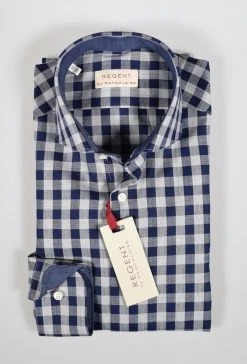Regent By Pancaldi Camicia Slim Fit Pancaldi A Quadri Blu E Grigio Puro Cotone -Meyer Shop 0 9273b344 1200