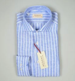 Regent By Pancaldi Camicia Pancaldi Slim Fit In Puro Lino Azzurra A Righe -Meyer Shop 0 931759c2 1200