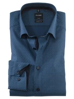 OLYMP Luxor Camicia Olymp Collo Button Down Modern Fit Blu Cotone Stampato