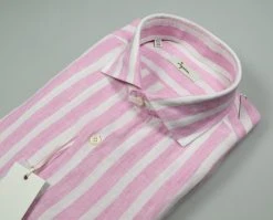 Camicia A Righe Rosa In Puro Lino Ingram Slim Fit -Meyer Shop 0 971d421a 1492