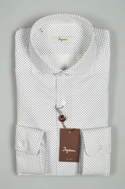Camicia Ingram Bianca Disegno Stampato Blu Slim Fit Collo Alla Francese -Meyer Shop 0 99c16e79 1200