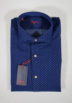 Camicia Ingram Slim Fit Collo Francese Blu Micro Disegno Azzurro