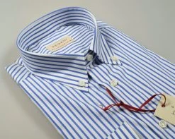 Regent By Pancaldi Camicia Regular Fit Pancaldi A Righe Azzurro Cotone Stretch