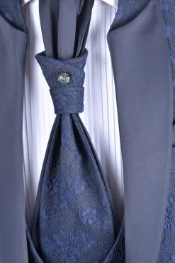 Baggi Men Abito Slim Fit Alla Coreana Blu Damascato Con Gilet E Cravatta -Meyer Shop 0 9d05528a 1200