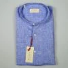 Regent By Pancaldi Camicia Azzurra In Puro Lino Pancaldi Slim Fit Collo Alla Coreana