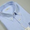 Camicia A Righe Celeste Ingram Collo Button Down Con Taschino