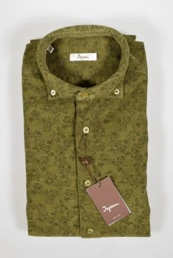 Camicia Ingram Verde In Velluto Stampato Modern Fit Button Down