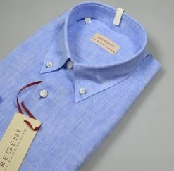 Regent By Pancaldi Camicia Celeste In Puro Lino Pancaldi Regular Fit