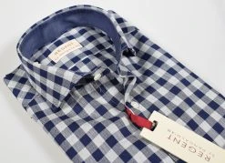 Regent By Pancaldi Camicia Slim Fit Pancaldi A Quadri Blu E Grigio Puro Cotone