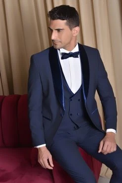 Baggi Men Smoking Blu Baggi Slim Fit Con Petto A Scialle In Velluto