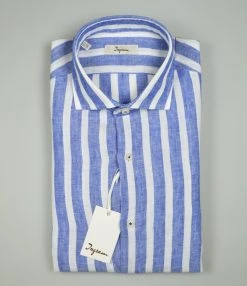 Camicia A Righe Azzurro In Puro Lino Ingram Slim Fit