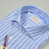 Regent By Pancaldi Camicia Pancaldi Slim Fit In Puro Lino Azzurra A Righe