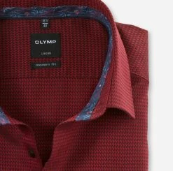 OLYMP Luxor Camicia Olymp Bordeaux Micro Fantasia Modern Fit Cotone Facile Stiro