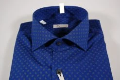 Camicia Ingram Slim Fit Blu Micro Fantasia Marrone -Meyer Shop 0 ab8f26b6 1600