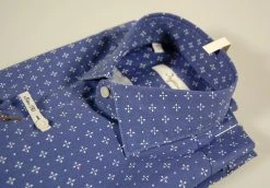 Camicia Ingram Blu A Fantasia Slim Fit Cotone Stretch -Meyer Shop 0 ac2d63c6 1600