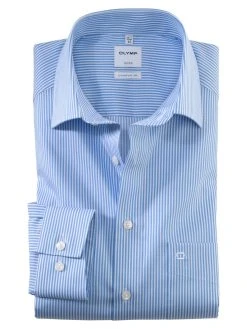 OLYMP Luxor Camicia Olymp Comfort Fit A Righe Celeste Con Taschino -Meyer Shop 0 adf7805a 1200