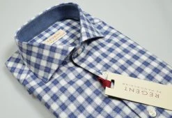 Regent By Pancaldi Camicia In Flanella Rasata Slim Fit Quadri Blu E Grigio -Meyer Shop 0 aec6354f 1600