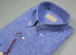 Regent By Pancaldi Camicia In Puro Lino Azzurra Pancaldi Collo Button Down Regular Fit -Meyer Shop 0 b6362499 1600