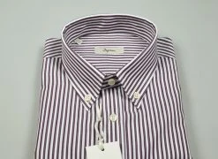 Camicia Ingram A Righe Bordeaux Collo Button Down