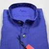 Camicia Ingram Azzurro Scuro In Puro Lino Regular Fit Collo Alla Coreana