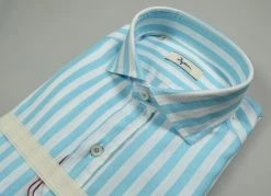 Camicia Slim Fit Ingram A Righe Verde Acqua Collo Alla Francese -Meyer Shop 0 bc546a3d 1600