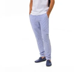 GREEN COAST Made In Italy Pantalone Effetto Tuta A Righe Azzurro Green Coast Puro Cotone Seersucker
