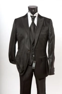 Abito Grigio Lucido Luciano Soprani Cerimonia Slim Fit Con Panciotto