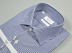 Camicia Slim Fit In Cotone Doppio Ritorto Ingram A Righe Azzurre