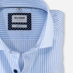OLYMP Level Five Camicia Olymp A Righe Celeste Slim Fit Cotone Stretch