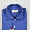 Regent By Pancaldi Camicia Slim Fit Azzurro Collo Francese Puro Cotone Ricamato
