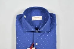 Regent By Pancaldi Camicia Slim Fit Azzurro Collo Francese Puro Cotone Ricamato