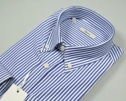 Camicia A Righe Azzurro Ingram Collo Button Down Con Taschino
