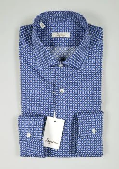 Camicia Ingram Slim Fit Azzurra Fantasia Stampata In Puro Cotone