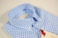 Camicia Azzurra A Fantasia Pancaldi Collo Button Down Con Taschino