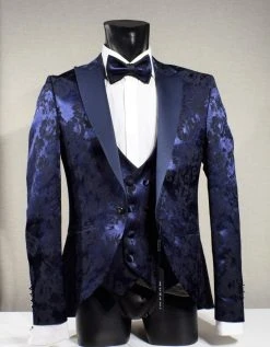 Musani Uomo Abito Blu Damascato Musani Cerimonia Sposo Slim Fit -Meyer Shop 0 d143fdbe 1200