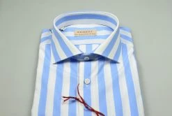 Regent By Pancaldi Camicia Pancaldi Slim Fit A Righe Celeste Larghe Cotone Stretch