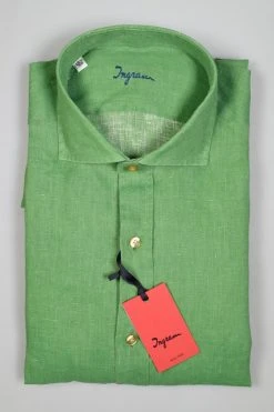 Camicia Verde In Puro Lino Tinta In Capo Ingram Modern Fit Collo Alla Francese