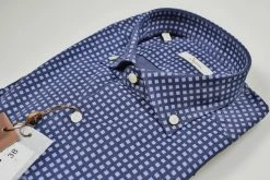 Camicia Blu Ingram In Velluto Stampato Regular Fit Button Down -Meyer Shop 0 d3aa5328 1600