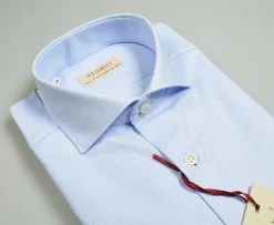 Regent By Pancaldi Camicia Celeste Chiaro Slim Fit Pancaldi Collo Alla Francese In Cotone Oxford