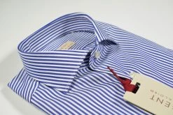 Regent By Pancaldi Camicia A Righe Blu Slim Fit Collo Francese Pancaldi