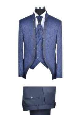 Baggi Men Abito Da Sposo Baggi Damascato Blu Slim Fit