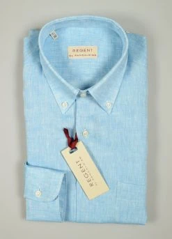 Regent By Pancaldi Camicia In Puro Lino Verde Acqua Pancaldi Collo Button Down Regular Fit -Meyer Shop 0 d96339a9 1200