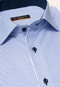 Camicia A Righe Azzurro Eterna Slim Fit In Puro Cotone Twill -Meyer Shop 0 da73c617 1097