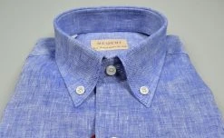 Regent By Pancaldi Camicia In Puro Lino Azzurra Pancaldi Collo Button Down Regular Fit -Meyer Shop 0 dac917f0 1600