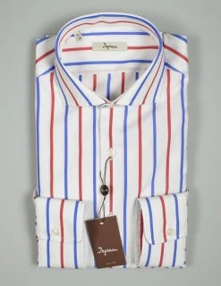 Camicia Ingram A Righe Blu E Rosso Slim Fit Collo Alla Francese -Meyer Shop 0 db674774 1200